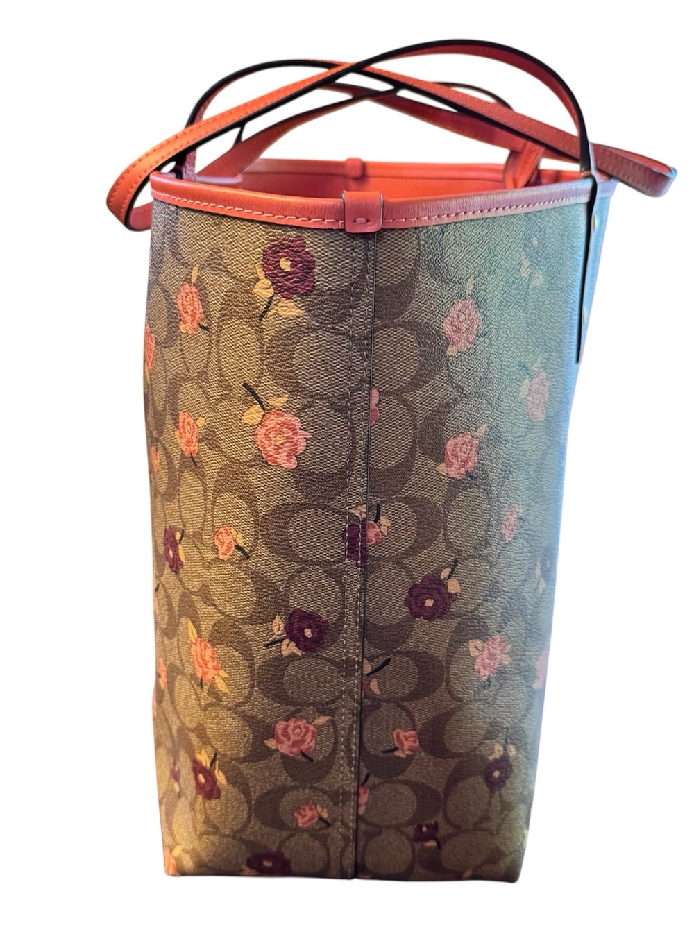 Coach Brown Signature Floral Tote with Pink Trim - Picture 6 of 15